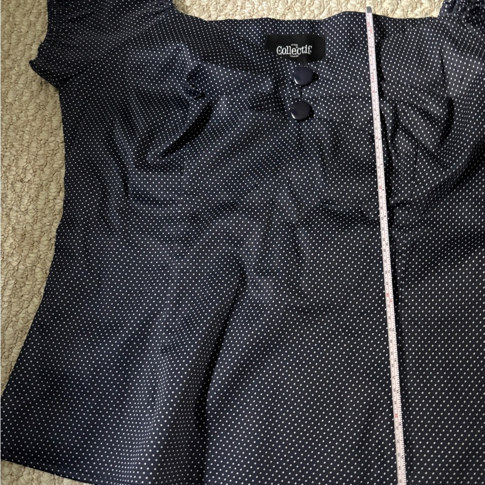 Collectif Dark Blue Polka Dot Blouse - Picture 4 of 7
